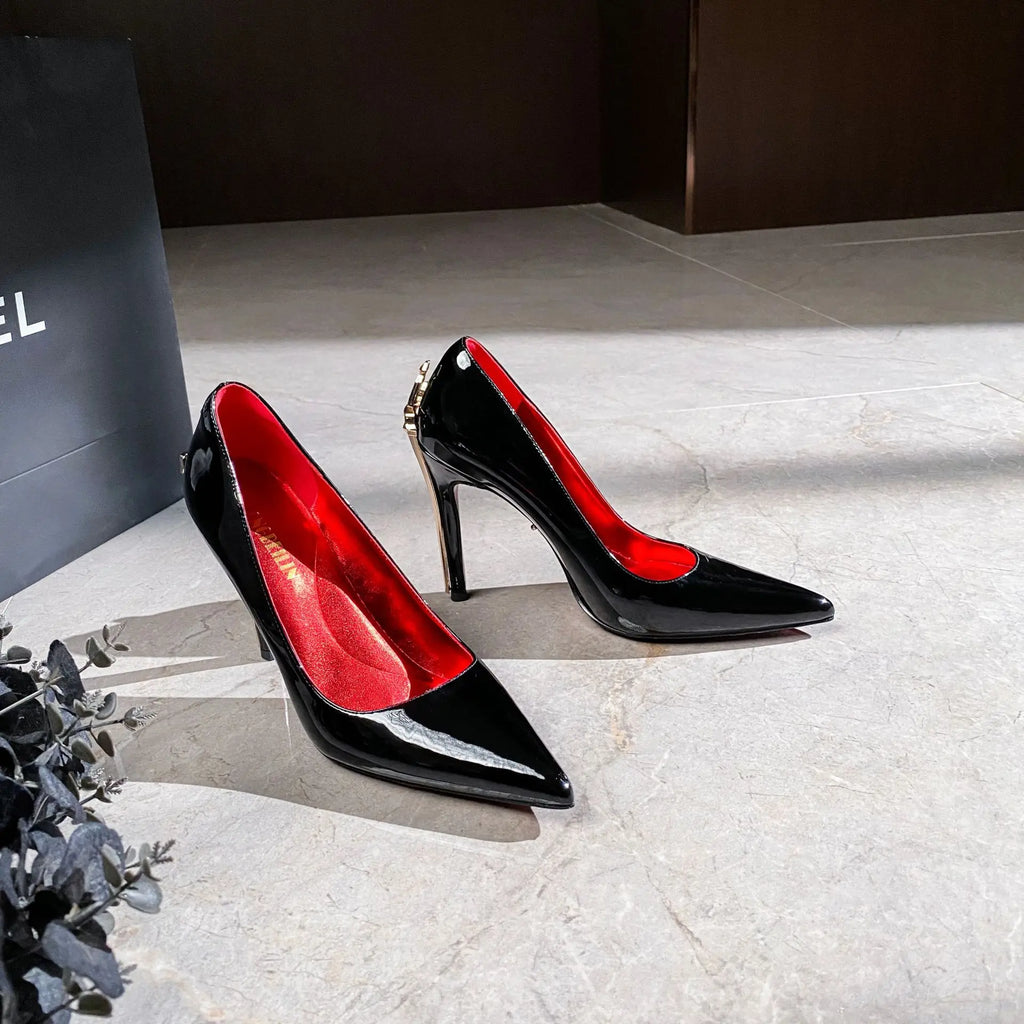Luxury Designer Women Shoes Exquisite Metal Decoration Pointed Tip High Heels for Woman Elegant French Casual Shoe Zapatos Mujer