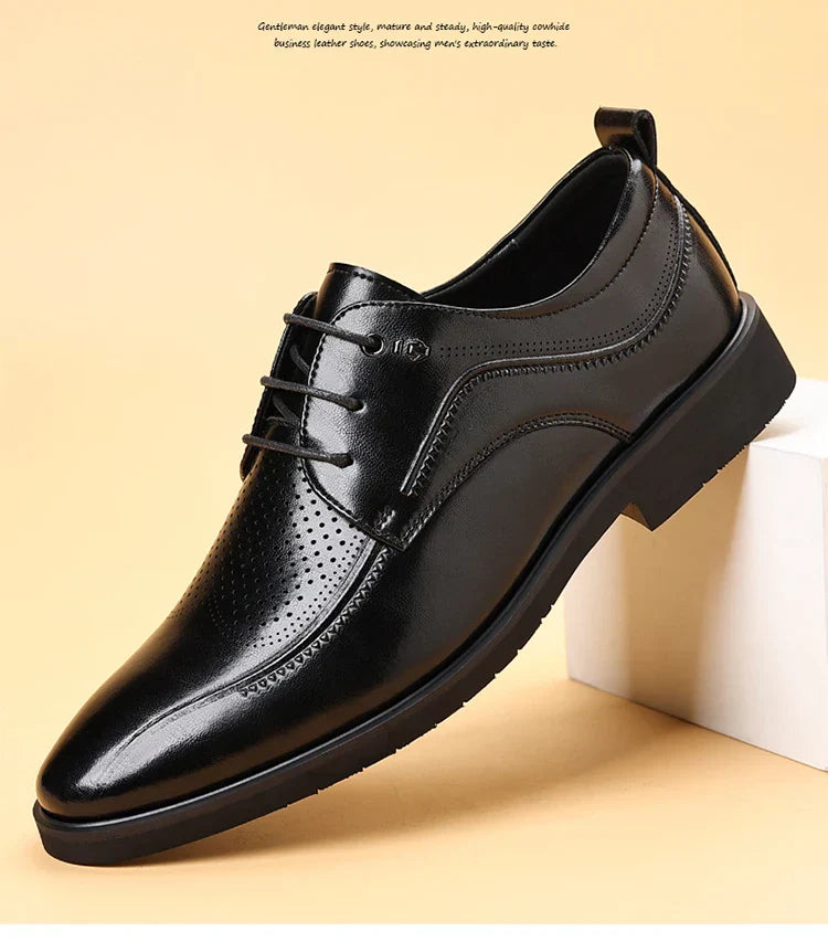 Men's Summer Breathable Leather Shoes Hollow out Comfortable Fashionable Business Formal Derby Shoes British Style-SJ2502-1