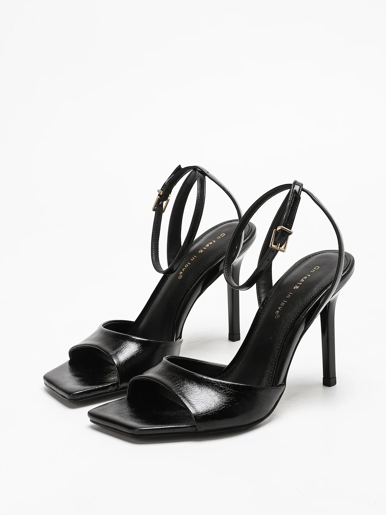 Classic Black Ankle Strap Stiletto Heels, Square Toe Open Toe HighHeels, Women's Versatile Dress Shoesfor All Occasions