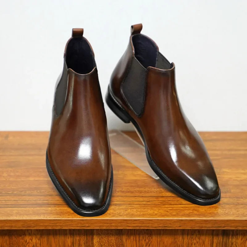 New Chelsea Boots Men Shoes PU Brown Fashion Versatile Business Casual British Style Street Party Wear Classic Ankle Boots 38-48