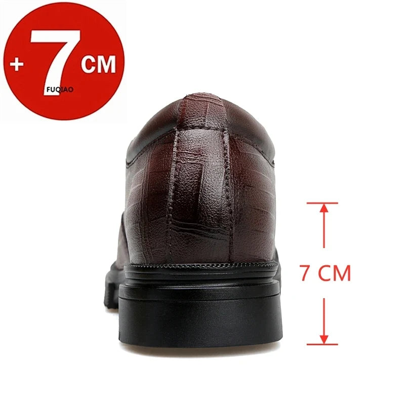 Big Size Elevator Loafers Wedding Men Leather Shoes Business British Formal Dress Shoes Height Increase Insole 7CM Lift Moccasin