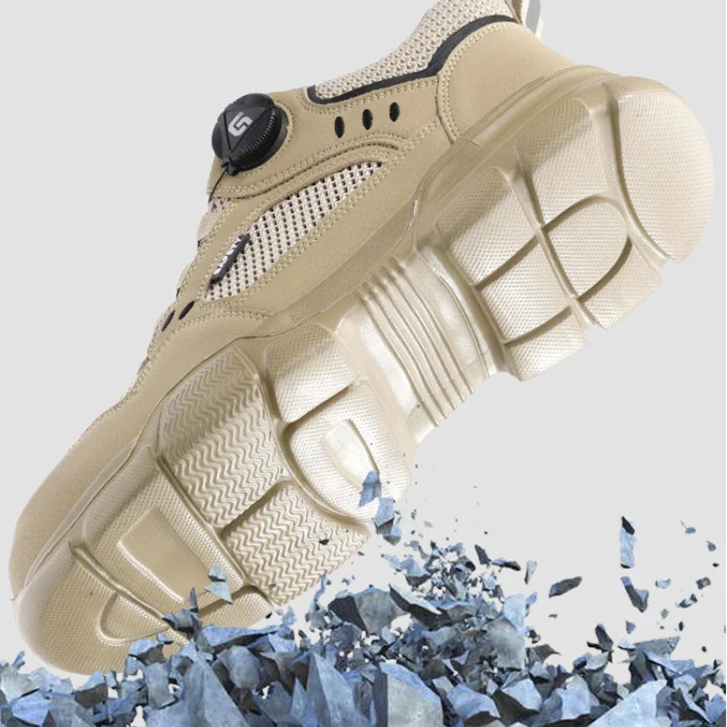 Summer Safety Breathable Shoes Men Anti-smash Anti puncture Work Sneakers Steel toe shoes Rotating button Protection Shoes
