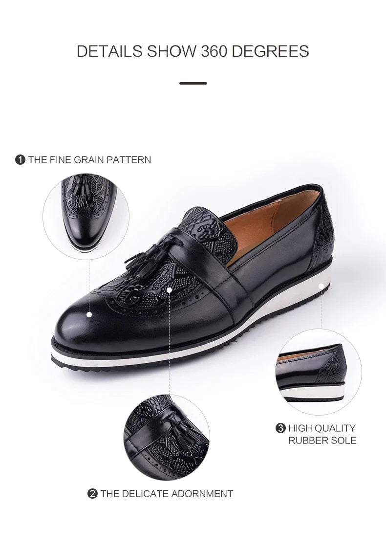 Black Dress Tassel Loafer Leather Shoes for Men Zapatos Para Hombre Upper Print Casual Shoes Daily Wear Business Leather Shoes