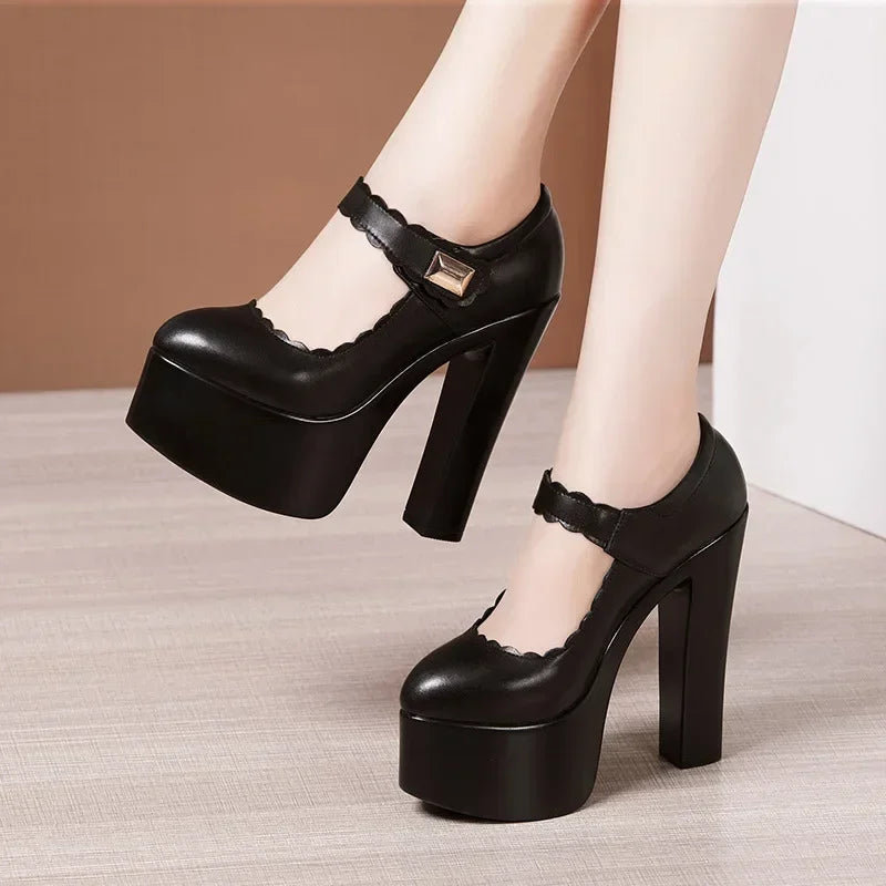 15cm Small Size 32-43 Extremem Block High Heels Shoes 2026 Fall Shallow Thick Chunky Platform Shoes Women Pumps Sexy Model Party