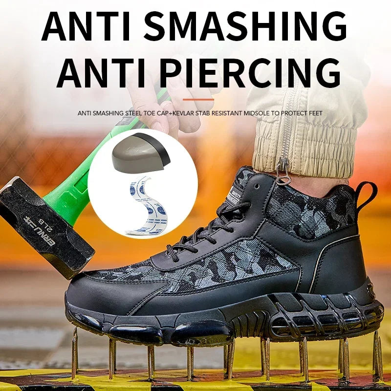 Latest 2024 Fashion Men Work Safety Boots Steel Toe Cap Indestructible Anti Smashing Sneakers Puncture-Proof Protective Shoes