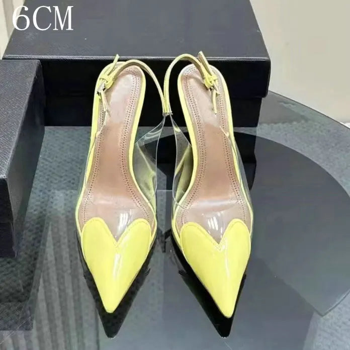 2026 New Style Fashion Heart-shaped Patched Pumps Transparent Platform Pointed-Toe High Heels Evening Shoes