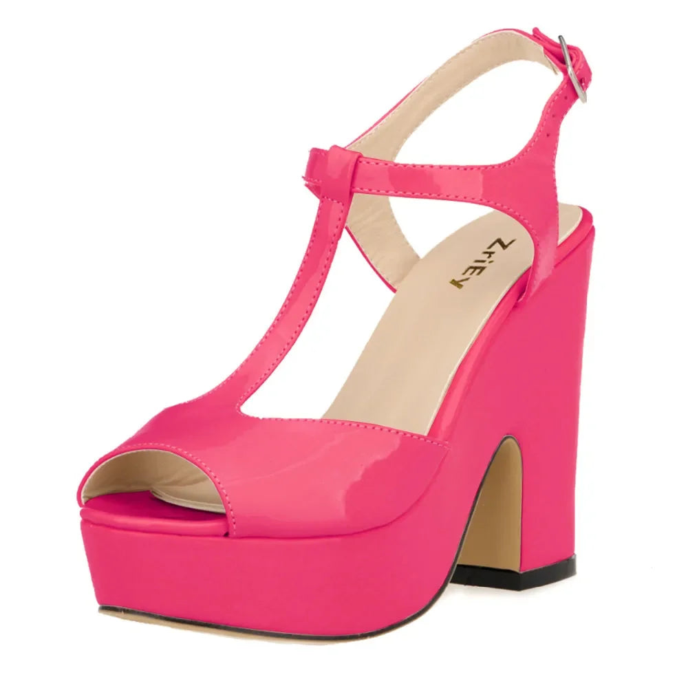 Women Sandals Fashion Sexy 12cm Ankle Strap Peep Toe High Heels Ladies Wedges Platform Sandal Patent Leather Party Wedding Shoes