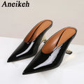 Aneikeh Fashion Silvery Sequined Women Slingbacks Pumps Pointed Toe High Heels Wedding Prom Ladies Shoes