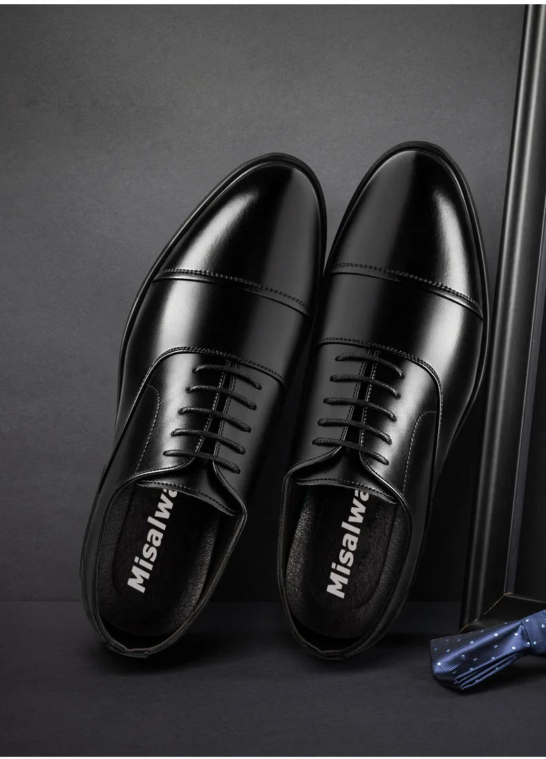 New Men 37-46 Men's Flat / 6CM Heightening Elevator Shoes Business Formal Leather Shoes Man British Casual Wedding Suit Shoes