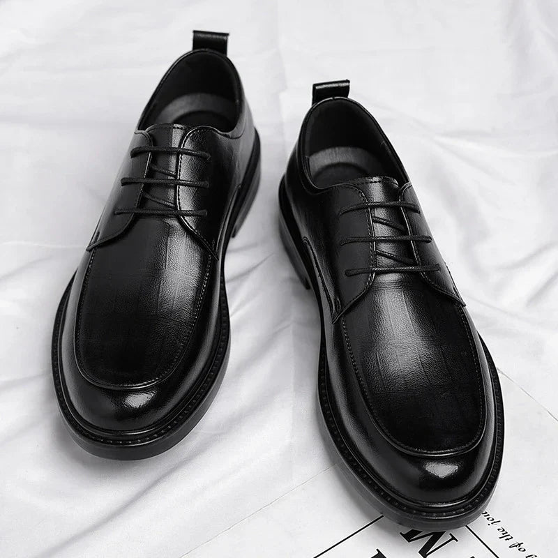 Leather Shoes Men's Four Seasons Business Formal British Casual Commuting Style Black Heightening Wedding Groom's Shoes New
