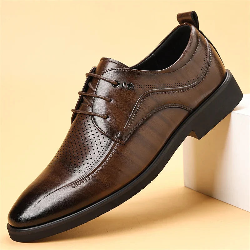 Men's Summer Breathable Leather Shoes Hollow out Comfortable Fashionable Business Formal Derby Shoes British Style-SJ2502-1