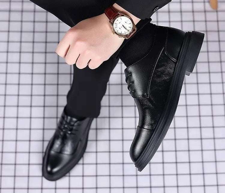 Men's Genuine Leather Oxfords Pointed Toe Lace Up Dress Shoes British Style Business Wedding Casual Footwear for Spring Autumn