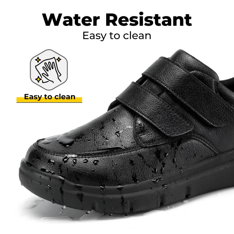Men's Wide Walking Shoes Hook and Loop Comfortable Leather Business Shoes Orthopedic Diabetic Shoes for Swollen Feet
