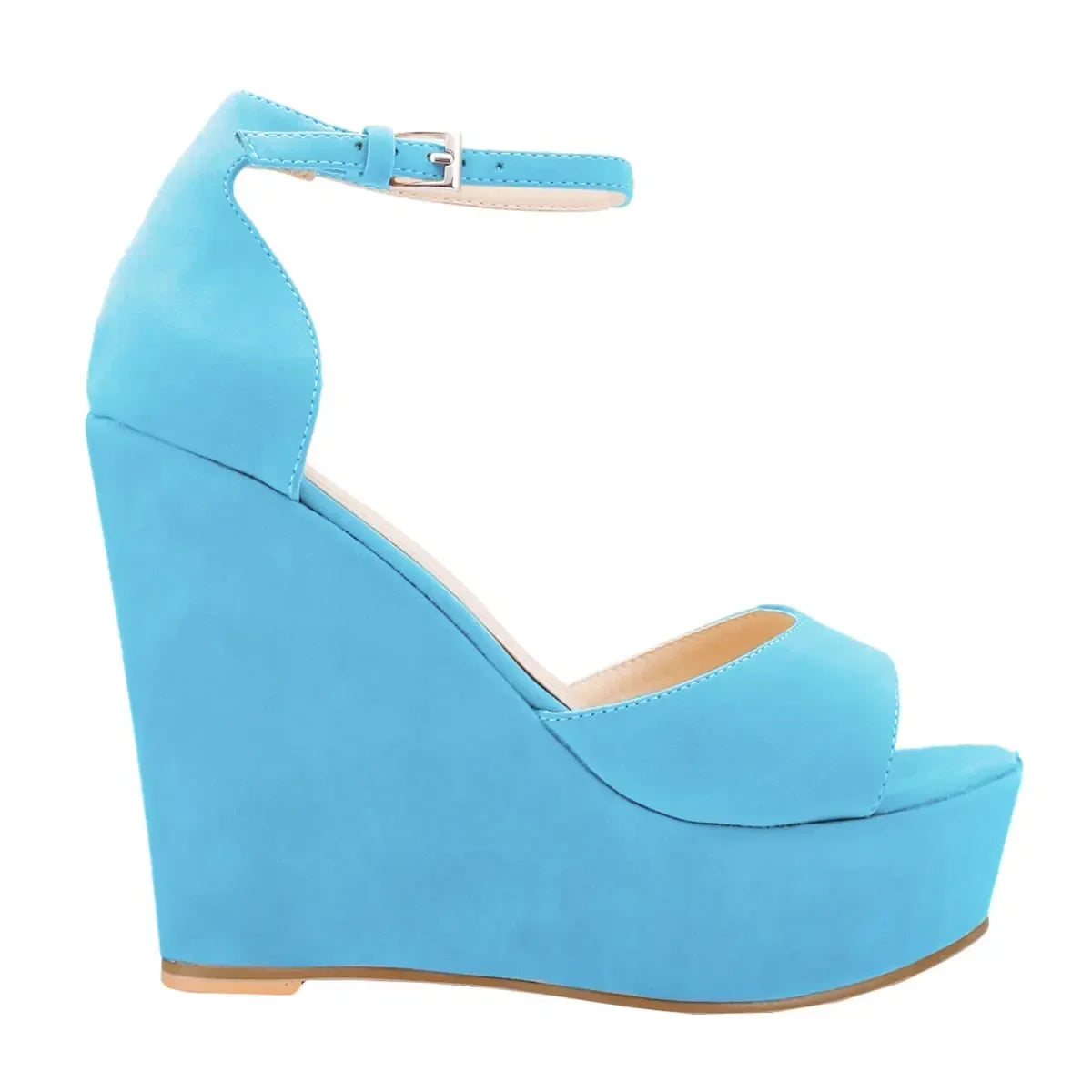 Women Sandals 14cm Sexy Peep Toe Ankle Strap Platform Wedge High Heels Sandal Party Red Wedding Dress Ladies Shoes Large Size