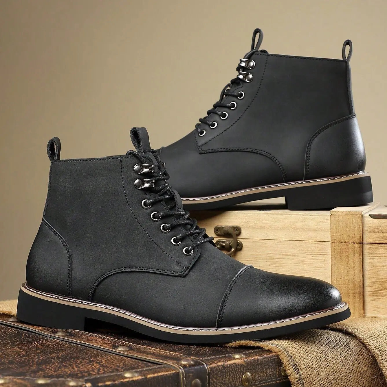 Brand Men High-top Leather Boots Classic Chelsea Boots Lace Up Pointe End Ankle Boot Men's Business Dress Boots Botas Masculinas