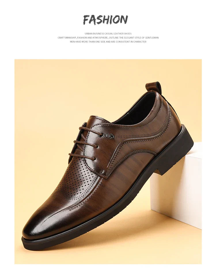 Men's Summer Breathable Leather Shoes Hollow out Comfortable Fashionable Business Formal Derby Shoes British Style-SJ2502-1