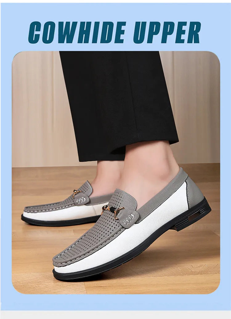 Trendy High Quality Genuine Leather Shoes for Men Summer Breathable Men's Casual Loafers Plus Size 47 Slip-on Driving Shoes Man