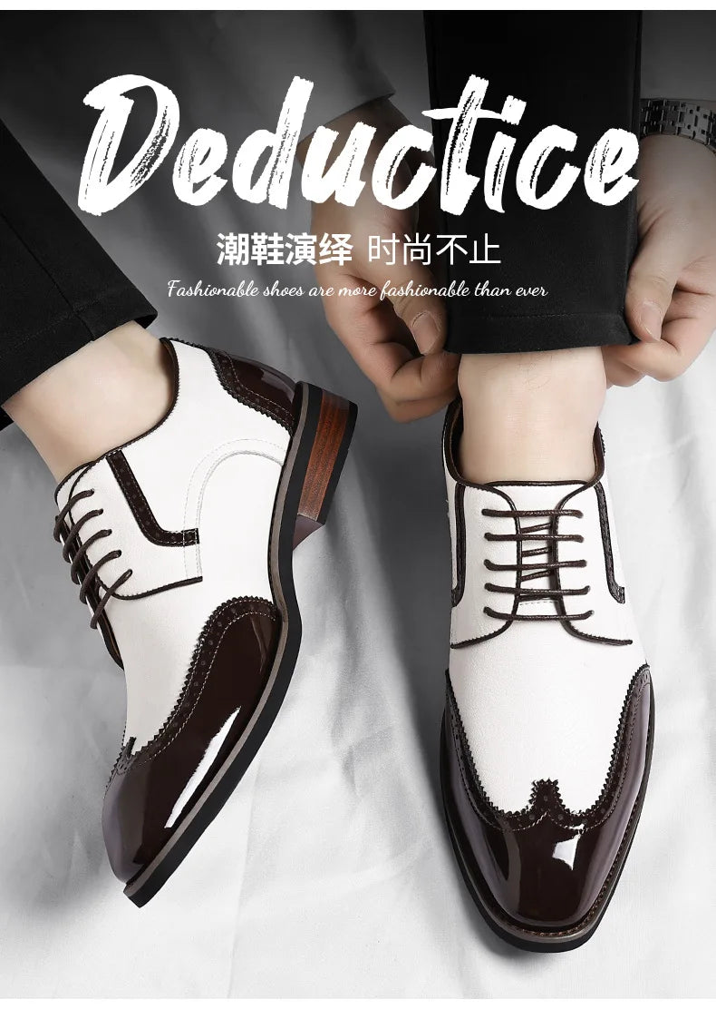 New Designer Business Leather Shoes for Men Color Match Lace Designer Casual Shoes Male Spring Autumn New Dress Brogue Shoe Man