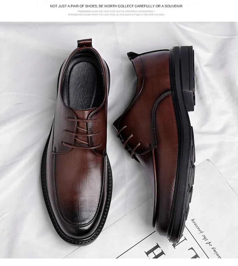 Leather Shoes Men's Four Seasons Business Formal British Casual Commuting Style Black Heightening Wedding Groom's Shoes New