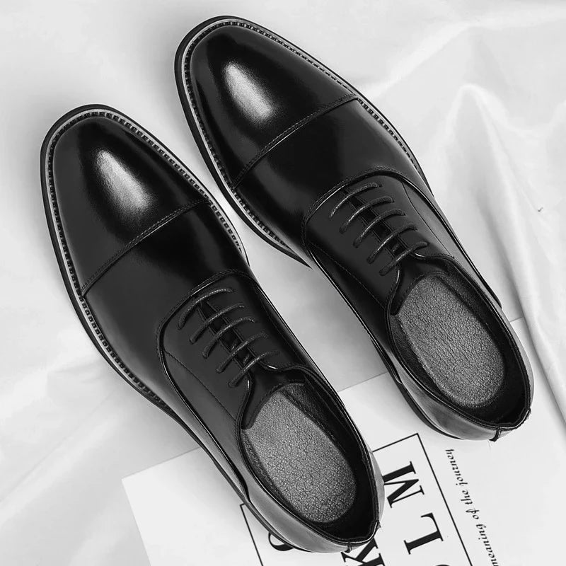 Mens Brown Gradient Leather Cap Toe Oxford Dress Shoes Lace Up Formal Business Office Work Daily Wear Comfortable Non Slip Shoes