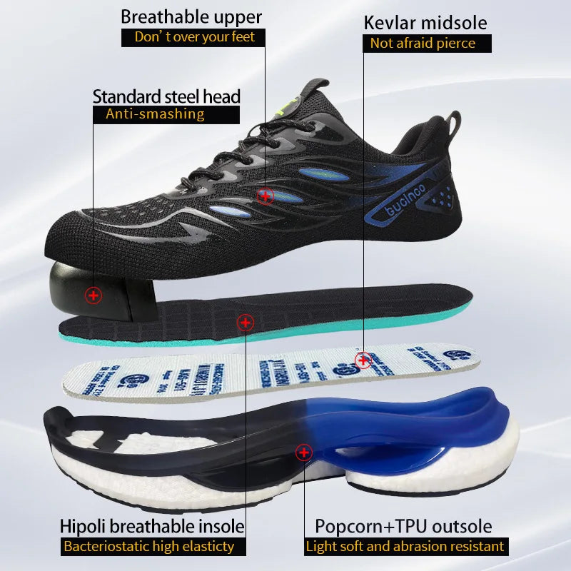 Fashion Security Men Sport Shoes Work Boots Safety Steel Toe Shoes Men Puncture-Proof Safety Shoes Lightweight Protective Shoes