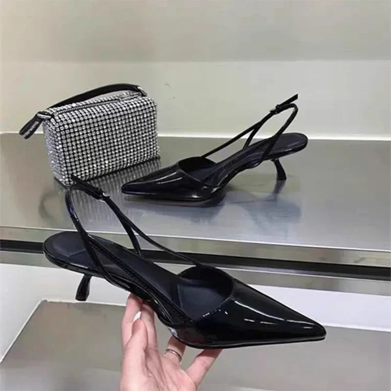 Women Pointed Toe Heels Shoes Sandals 2024 Dress Party Fashion Summer Slippers New Walking Flip Flops Pumps  Slides
