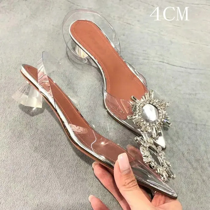 34-45 PVC Transparent Crystal Shoes 2026 Summer New Pointed Odd Heel Shoes Stiletto Ladies Sun Decoration Wild Fairy Shoes