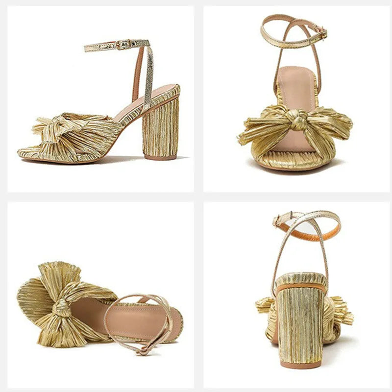 2026 Fashion Women Sandals with Thick Bow Fairy Silk Sandals Retro Fairy Shoes Lady Zapatos Super-high Heel