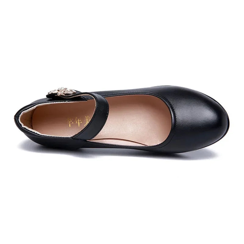 5cm Small Size 32-43 Shallow Crystal White Wedding Shoes Bride Platform Pumps 2026 Med Block Heels Mary Janes Office Mom Party