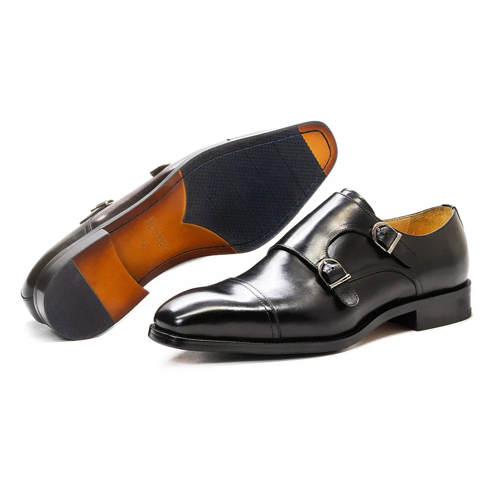 Luxury Genuine Leather Double Buckle Monk Strap Formal Shoes for Men Classic Cap Toe Business Office Wedding Dress Shoes