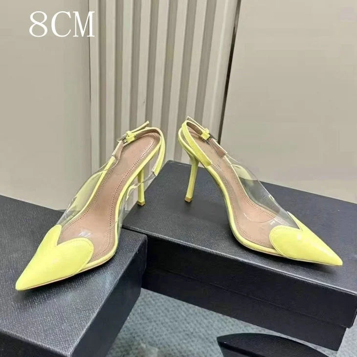 Fashion Heart Design Women Pumps Sexy Pointed Toe Clear High Heels Wedding Prom Shoes PVC Transparent Sandals Party Pumps