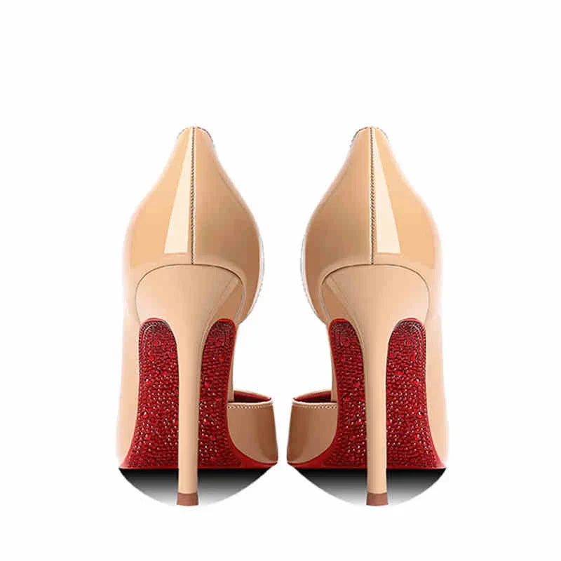 Women's heels 2025 New Luxury Brand Pumps Red Bottom Pointed Toe Rhinestone High Heels Elegant Stiletto Party Prom Ladies Shoes