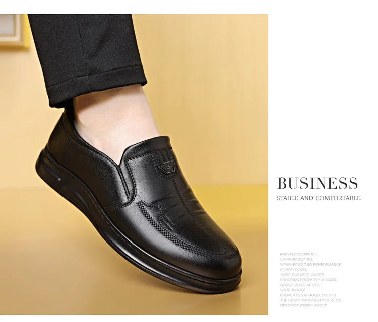 Men's Leather Business Loafers Spring Autumn Black Slip-On Shoes Male Breathable Soft Sole Comfortable Casual Driving Shoes Man