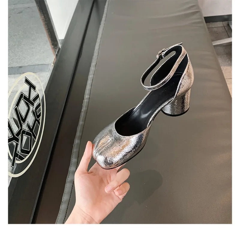 New Tabi Shoes Women Buckle Strap Split Toe Sandals  Women Chunky Round High Heels Women Fashion sandalias de las mujeres