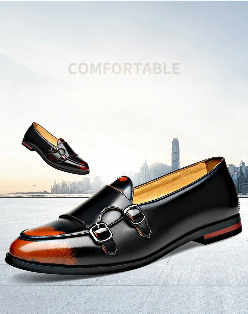 Spring Summer New Cow Leather Shoes for Men Buckle Designer Loafers Male Solid Color Big Size Fashion Business Casual Shoes Man