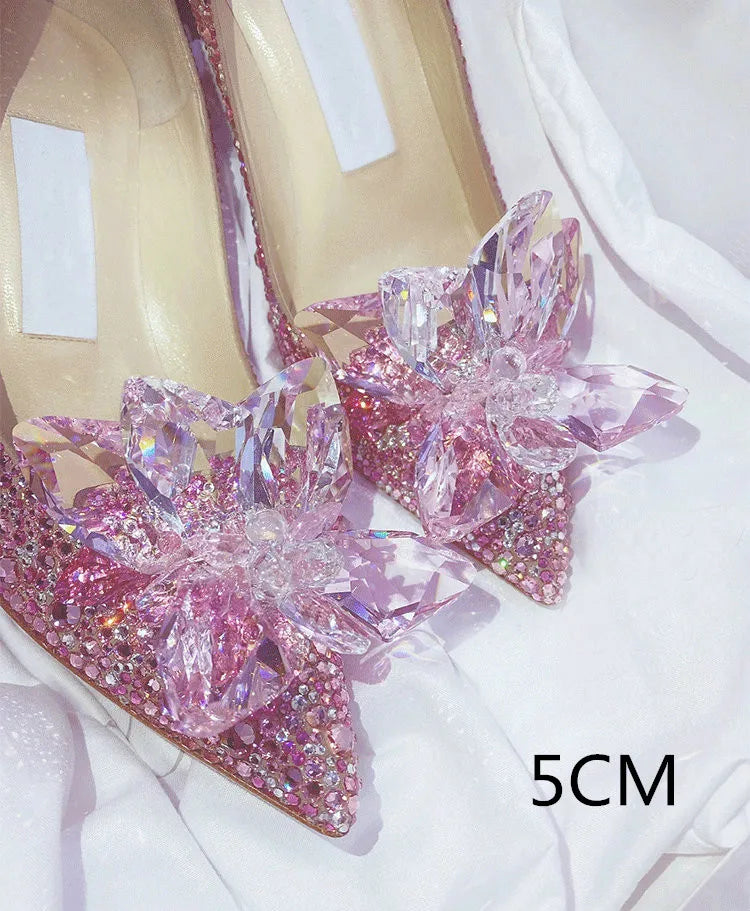 2026 Cinderella Crystal Wedding Shoes High Heels Autumn New Silver Full Diamond Bridal Shoes Rhinestone French Single Shoes