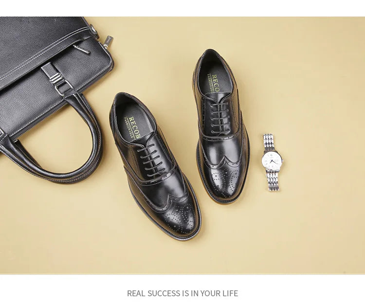 Autumn New Genuine Leather Business Dress Shoes Men Carved Brock Men's Shoes Leather Office Gentleman Oxfords Shoe