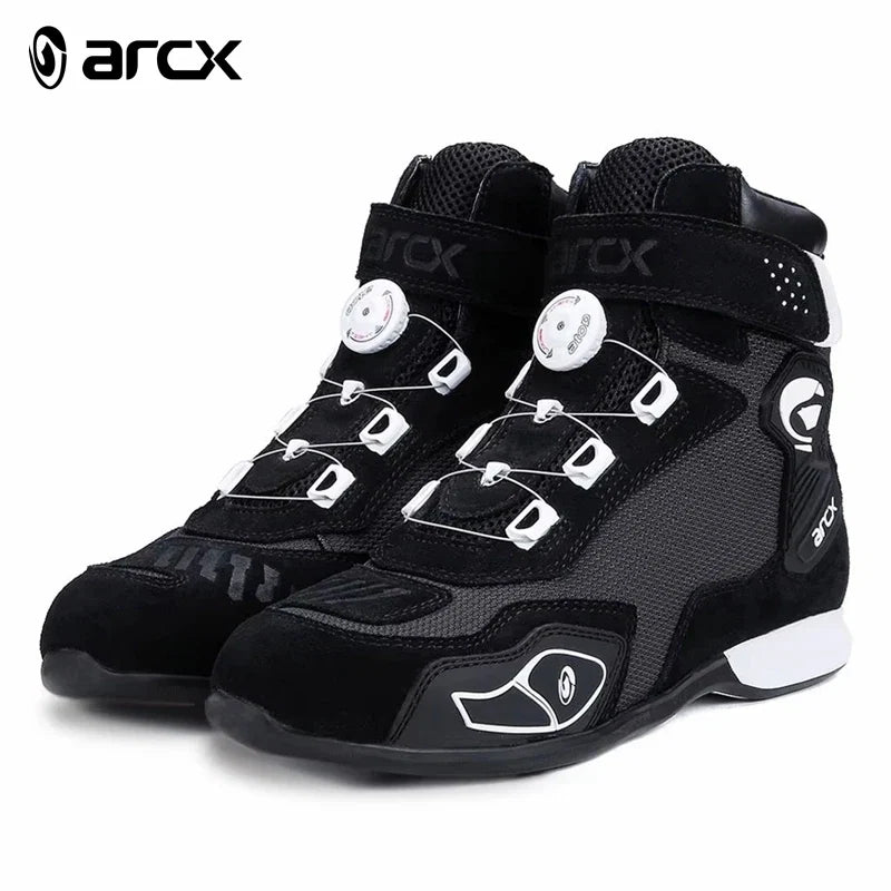 ARCX Black Motorcycle Riding Protective Boots Men's Shoes Summer Breathable Knob Adjustment Design Anti-fall Durable Equipment