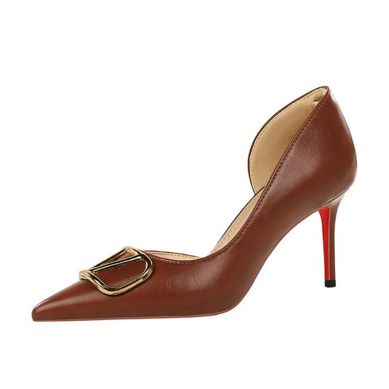Popular Pointed Red-soled High-heeled Shoes for Women, Shallow-mouth Stiletto Side Hollowed-out Single Shoes, Banquet Shoes