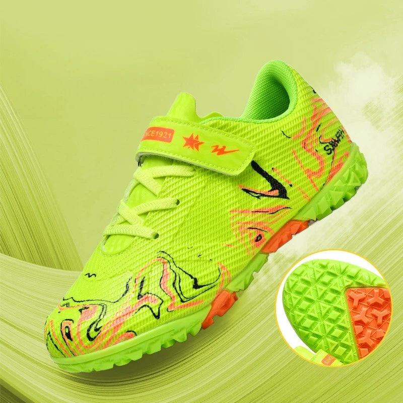 Double Star Children's Football Shoes, Velcro Without Tie Straps, TF Sole Nail Anti Slip Grip, Elementary School Football Shoes