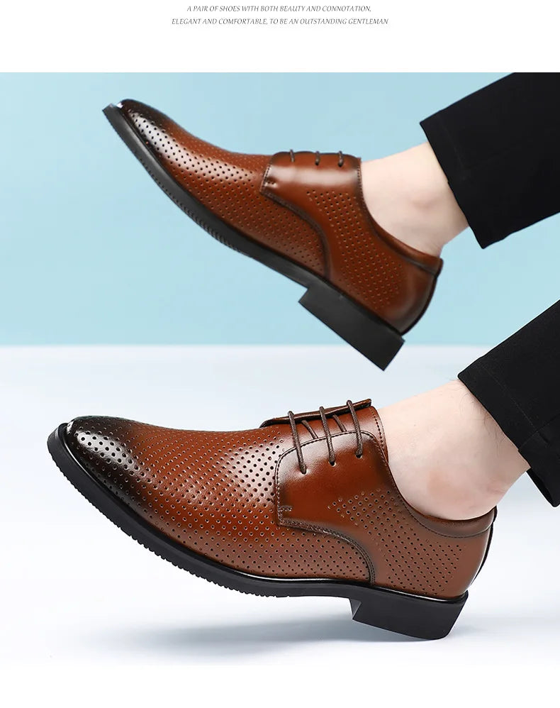 Summer Autumn Dress Shoes for Men Hallow Breathable Lace Designer Leather Shoes Male Fashion Business Casual Elegant Shoe Man