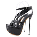 Liyke Summer Sexy 17CM Women Platform Sandals Fashion Open Toe Buckle Strap Super Thin High Heels Stripper Pole Dance Shoe Black