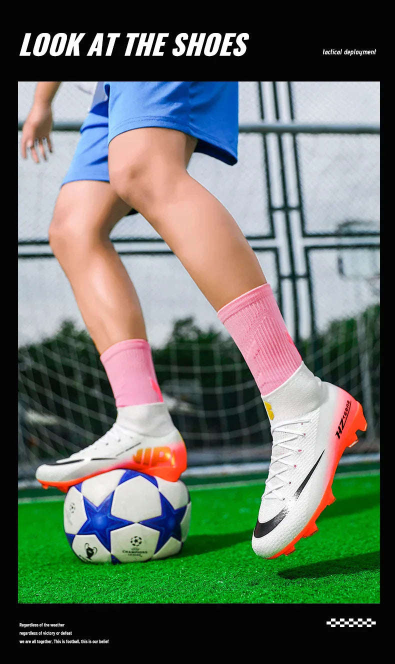 New Men Soccer Shoes Boys Cleats Adult Outdoor Breathable Football Boots Training Sport Long Spikes Non Slip Match Comfortable