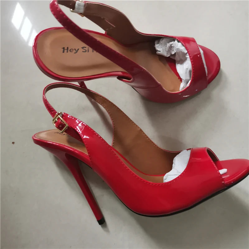Peep Toe Summer Sandals Women Shoes 2026 Elegant Large Size Black Red High Heels 13cm Mules Sling Sexy Wedding Party Shoes Lady