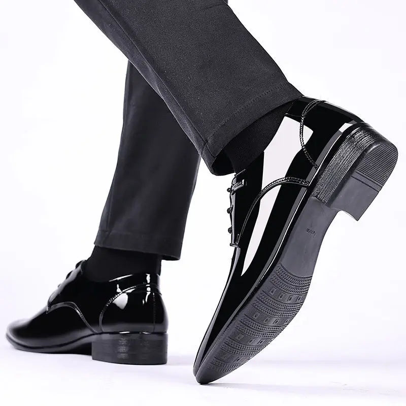 Patent Leather Black Lace Up Pointed Toe Men's Formal Shoes 2025 Style Low Price Office Luxury Designer 39 Suit Social Shoe Male