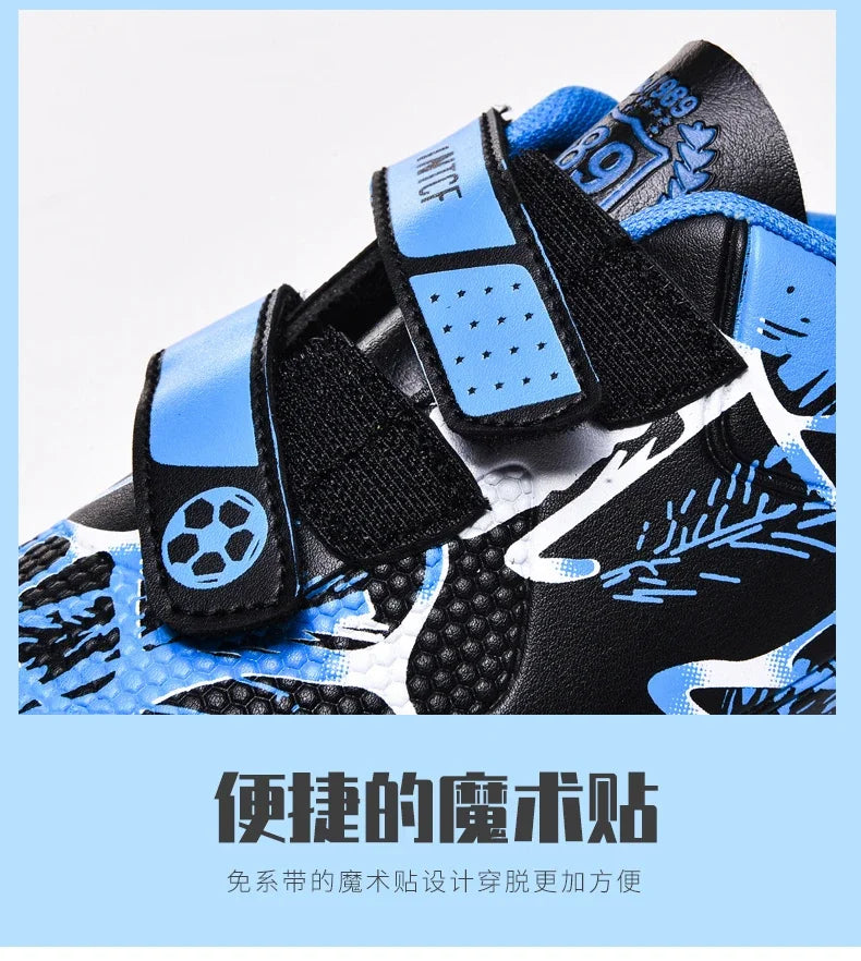 Kids Soccer Shoes Outdoor Non-Slip Football Sports Shoes Boy Training Shoes Child HOOK&LOOP Lightweight Children's Soccer Cleats