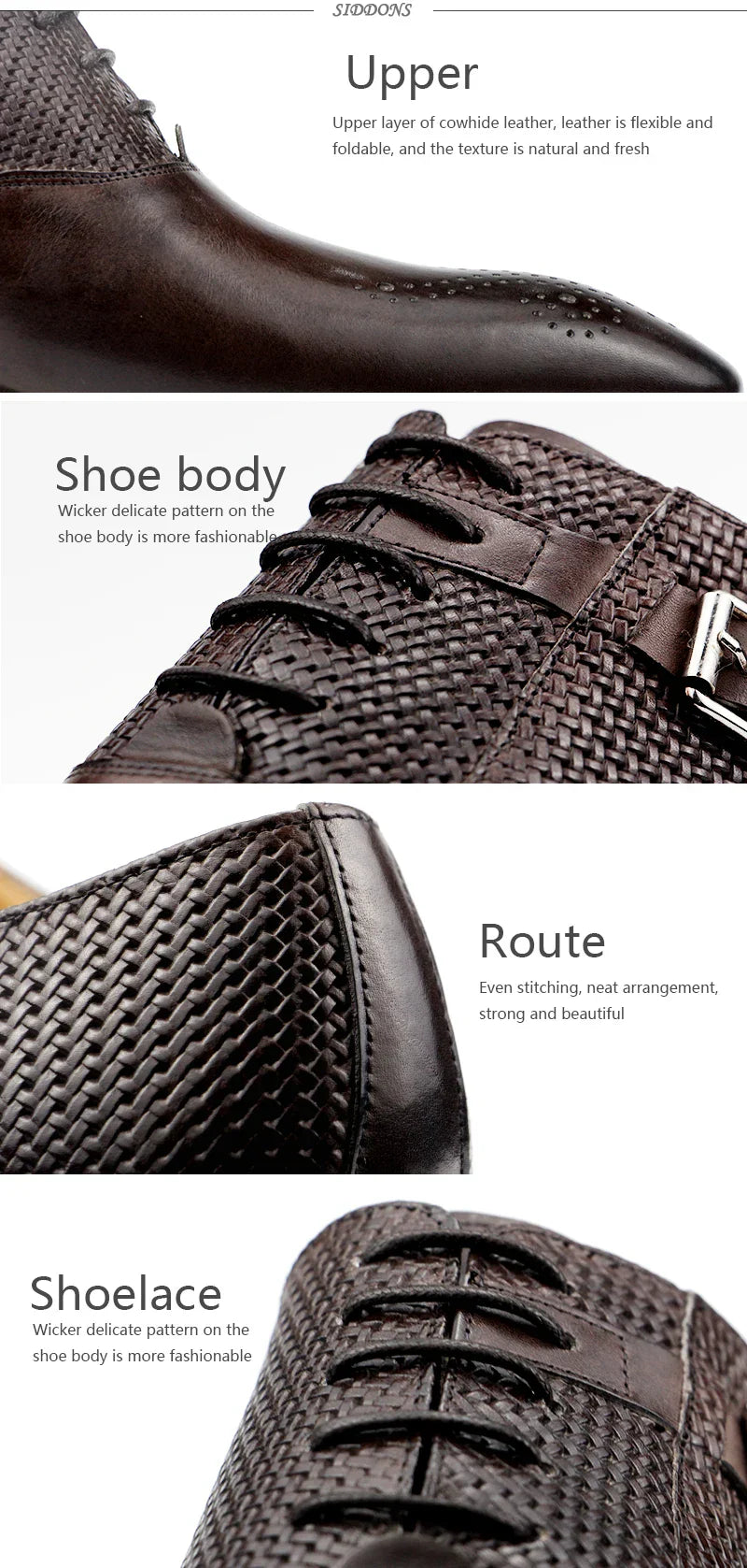Mens Formal Genuine Leather Shoes Fashion Zapato Social Male Wedding Dress Loafer Weave Printing Lace-up Daily Brogue Shoes