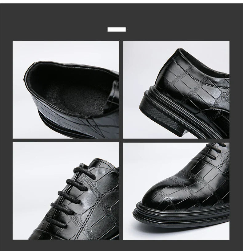 Men's Pointed Oxford Dress Shoes Leather Casual Office Wedding Shoes Gentleman Luxury High Quality 2026 Fashion