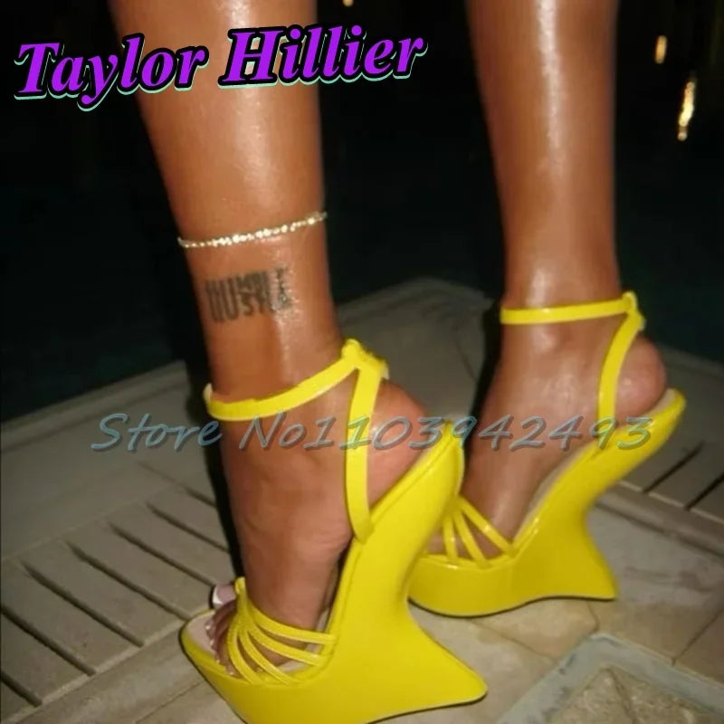 Yellow Heels Strappy Heeled Sandals Hoof Heel Buckle Strap Shoes Summer Women Luxury Designer Sandalias De Mujer Solid Blue Red
