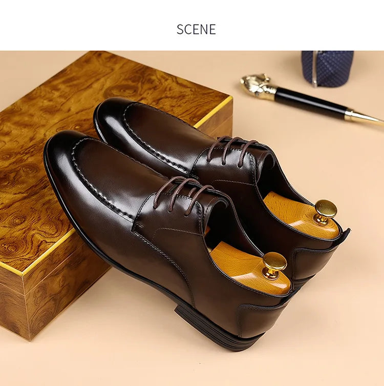Spring Autumn New Pointed Toe Leather Shoes Men Fashion Business Casual Shoe Male Lace Designer Solid Color Wedding Shoes Man